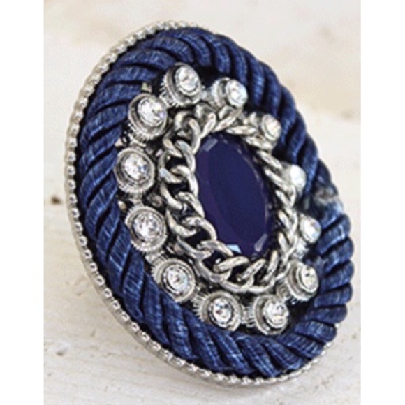 Statement Ring Blue Faux Stone Rope & Rhinestones - Picture 7 of 7
